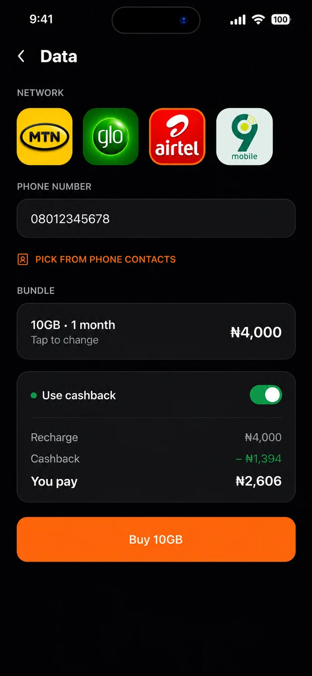 Kati data bundle screen