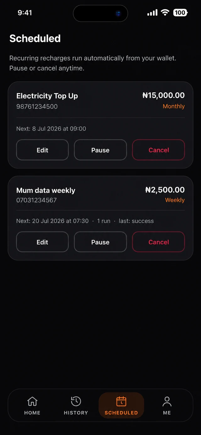 Kati scheduled recharge screen