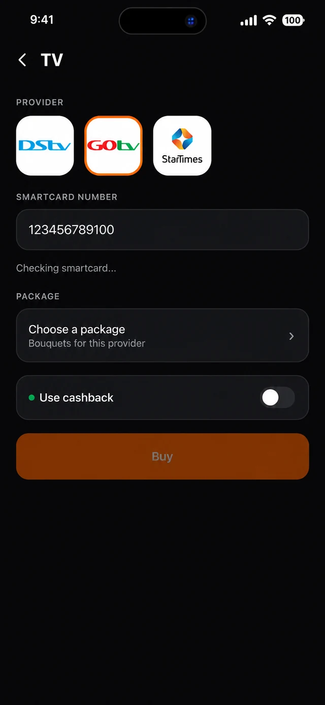 Kati TV subscription screen
