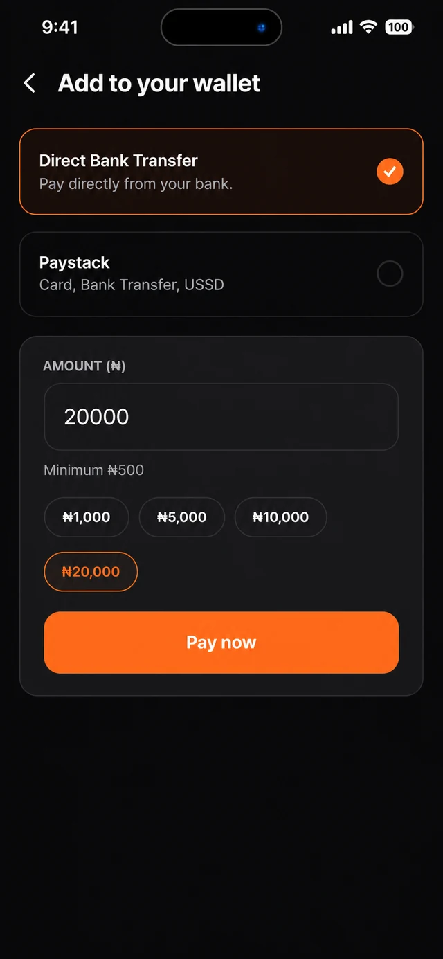 Kati wallet top-up screen